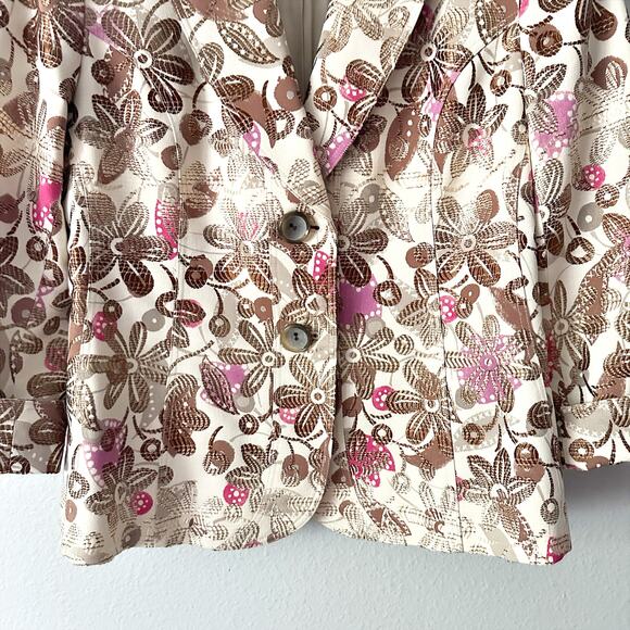 Lafayette 148 New York Tan Gold Metallic Pink Floral Short Blazer Women’s Size 6 - Picture 4 of 14